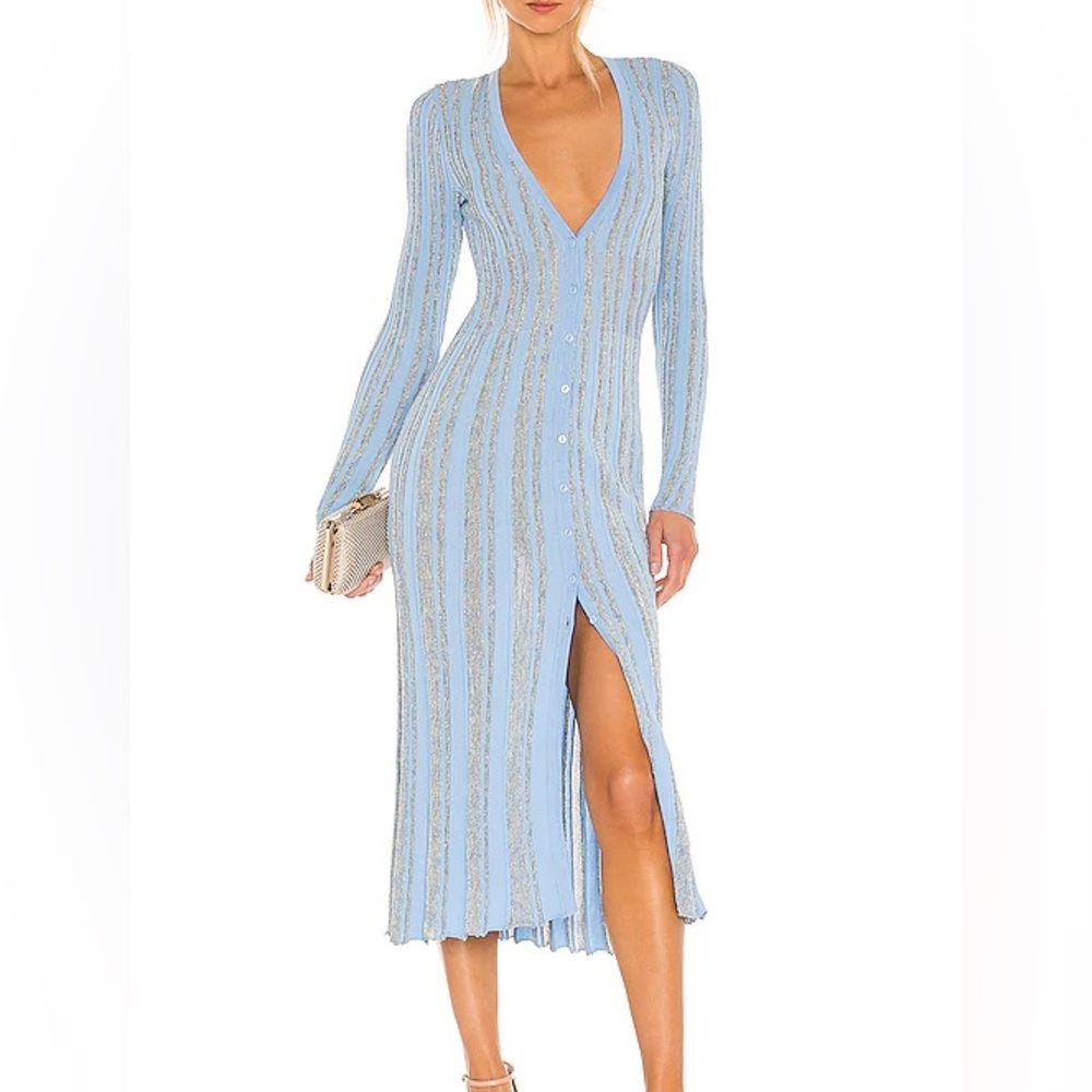 Misa Rafael midi metallic blue dress